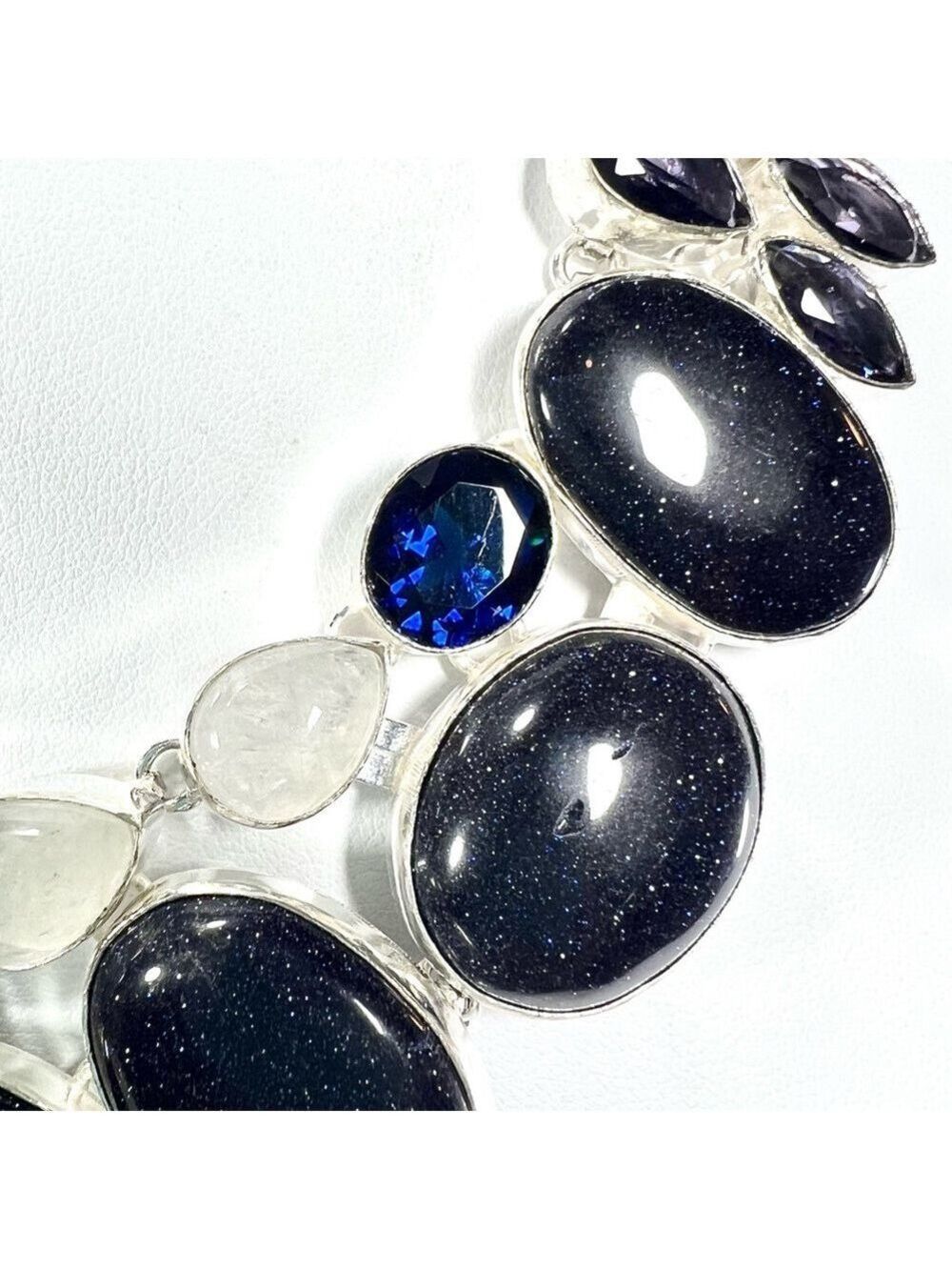 Blue Sunstone Moonstone Lapis 925 Gemstone Large Necklace & Bracelet - Picture 8 of 9